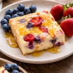 Delicious baked yogurt dessert served in a bowl with fresh fruit toppings
