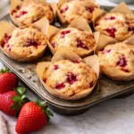 Delicious bakery-style strawberry muffins with fresh strawberries