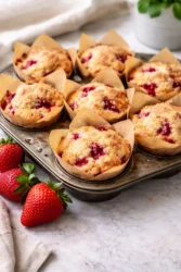 Delicious bakery-style strawberry muffins with fresh strawberries