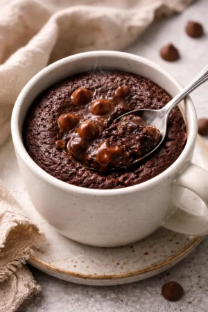Delicious brownie in a mug, quick and easy chocolate dessert