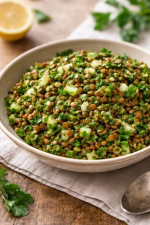 Delicious Lebanese Lentil Salad with fresh ingredients and spices