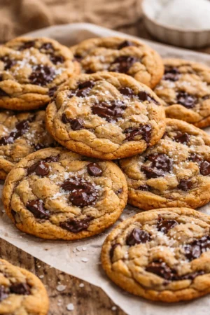 Delicious brown butter chocolate chip cookies on a cooling rack