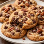 Chewy browned butter pecan chocolate chip cookies fresh out of the oven.