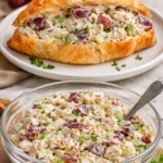 A delicious chicken salad sandwich with fresh ingredients and garnishes