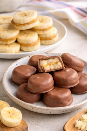 Healthy Chocolate Banana Peanut Butter Bites recipe for a tasty snack