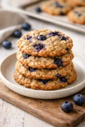 Classic blueberry oatmeal cookies on a cooling rack