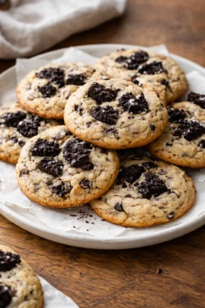Freshly baked Cookies and Cream Cookies with chocolate chunks