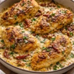 Crock Pot Marry Me Chicken served with creamy sauce and herbs