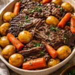 Delicious Crock Pot pot roast served with vegetables