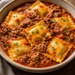 Crockpot Ravioli Lasagna in a cheesy and delicious layered dish