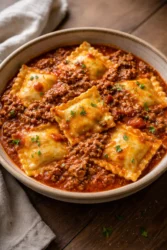 Crockpot Ravioli Lasagna in a cheesy and delicious layered dish