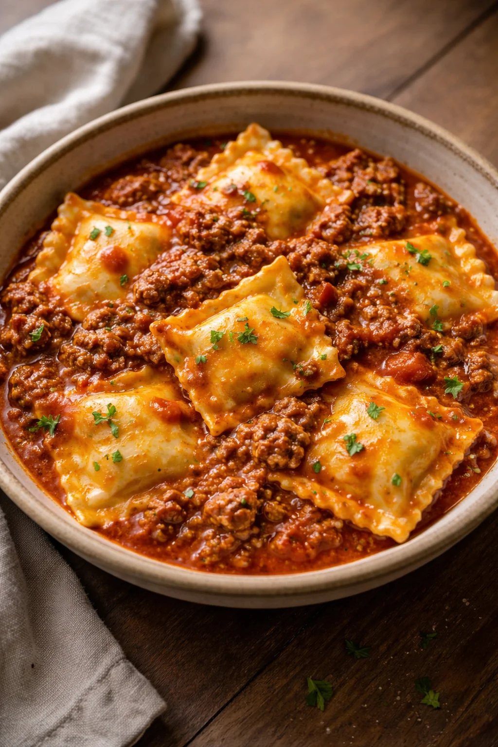 Crockpot Ravioli Lasagna in a cheesy and delicious layered dish