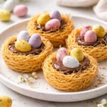 Easter dessert featuring kataifi pastry topped with fresh fruits and syrup