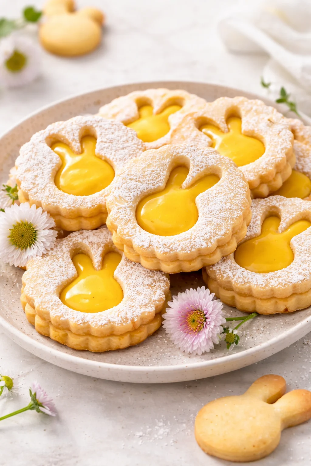 Easter Lemon Linzer cookies decorated for spring festivities