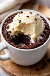 Delicious eggless mug brownie in a cup, ready to enjoy.