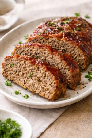 Easy meatloaf recipe with ground beef and savory spices