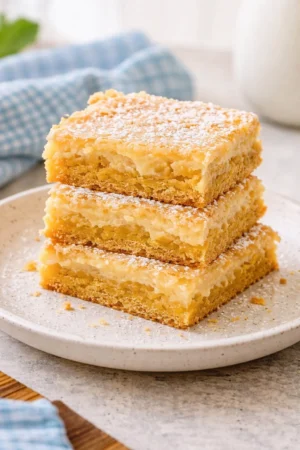 Slice of delicious Gooey Butter Cake on a plate with a fork