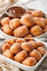 Healthy air fryer churro bites served on a plate with cinnamon sugar topping