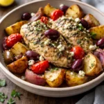 Homemade Greek Chicken foil packets with fresh vegetables and herbs