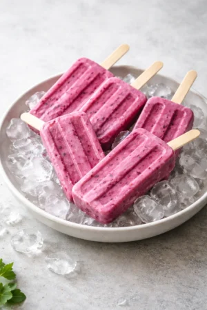 Delicious homemade Greek yogurt popsicles on a sunny day