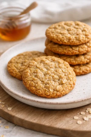 Delicious homemade Honey Oatmeal Cookies on a cooling rack