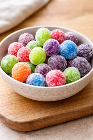 Bowl of vibrant Kool-Aid Grapes ready to be enjoyed as a fun snack.