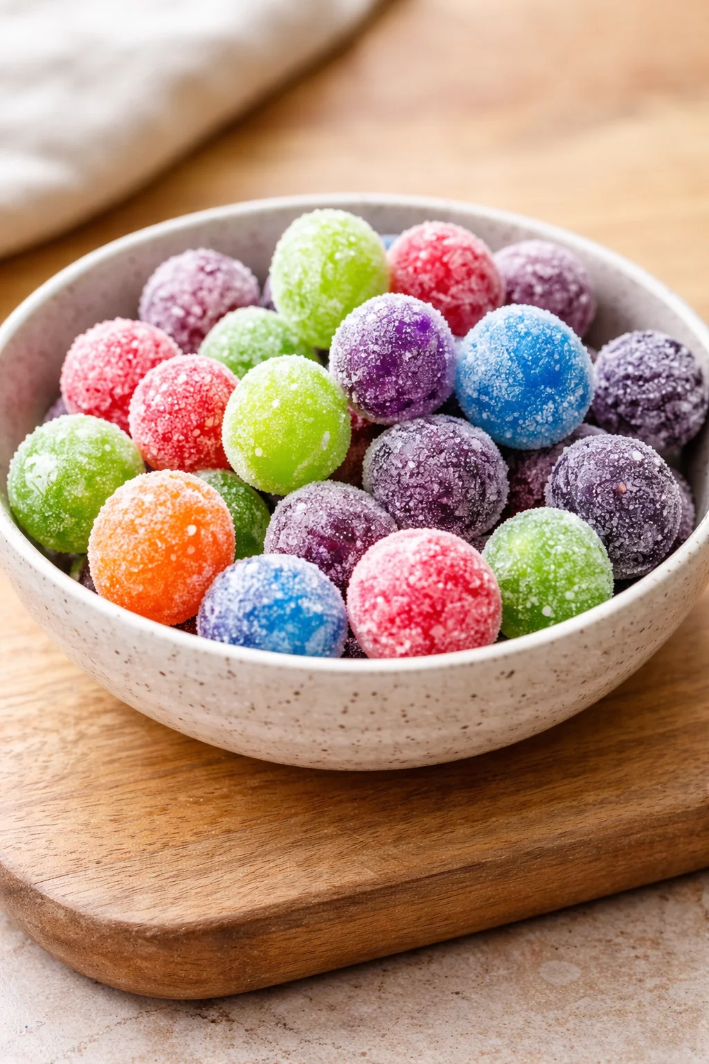 Bowl of vibrant Kool-Aid Grapes ready to be enjoyed as a fun snack.