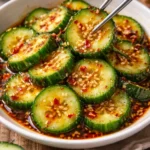 Bowl of Korean Cucumber Salad with sesame and spices