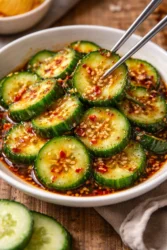 Bowl of Korean Cucumber Salad with sesame and spices