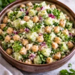Delicious Lemon Greek Chickpea Salad with fresh veggies and herbs