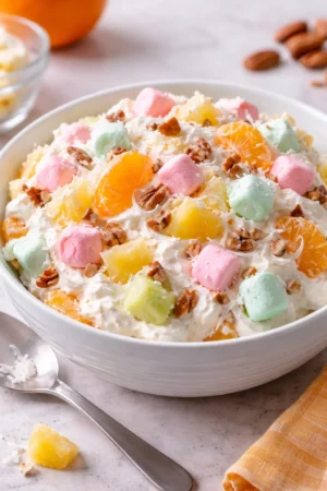 Creamy Marshmallow Ambrosia Fruit Salad with mixed fruits and marshmallows