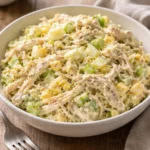 Delicious bowl of old fashioned chicken salad with fresh ingredients