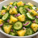 Pineapple Cucumber Salad with fresh pineapples and cucumbers in a bowl