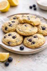 Soft and chewy lemon blueberry cookies on a plate