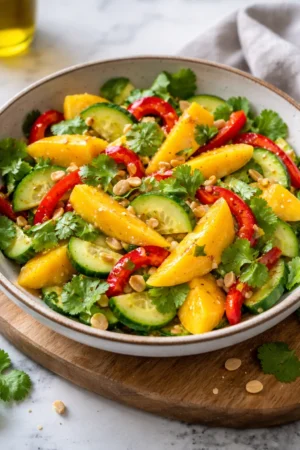 Delicious Thai Mango Salad with fresh mango, herbs, and a zesty dressing.