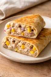 Delicious Tuna Melt Wrap filled with tuna and melted cheese wrapped in a tortilla