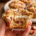 Vegan and gluten-free strawberries cream muffins on a plate