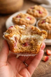 Vegan and gluten-free strawberries cream muffins on a plate