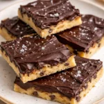 4 Ingredient Cookie Dough Bark on a plate with chocolate drizzle