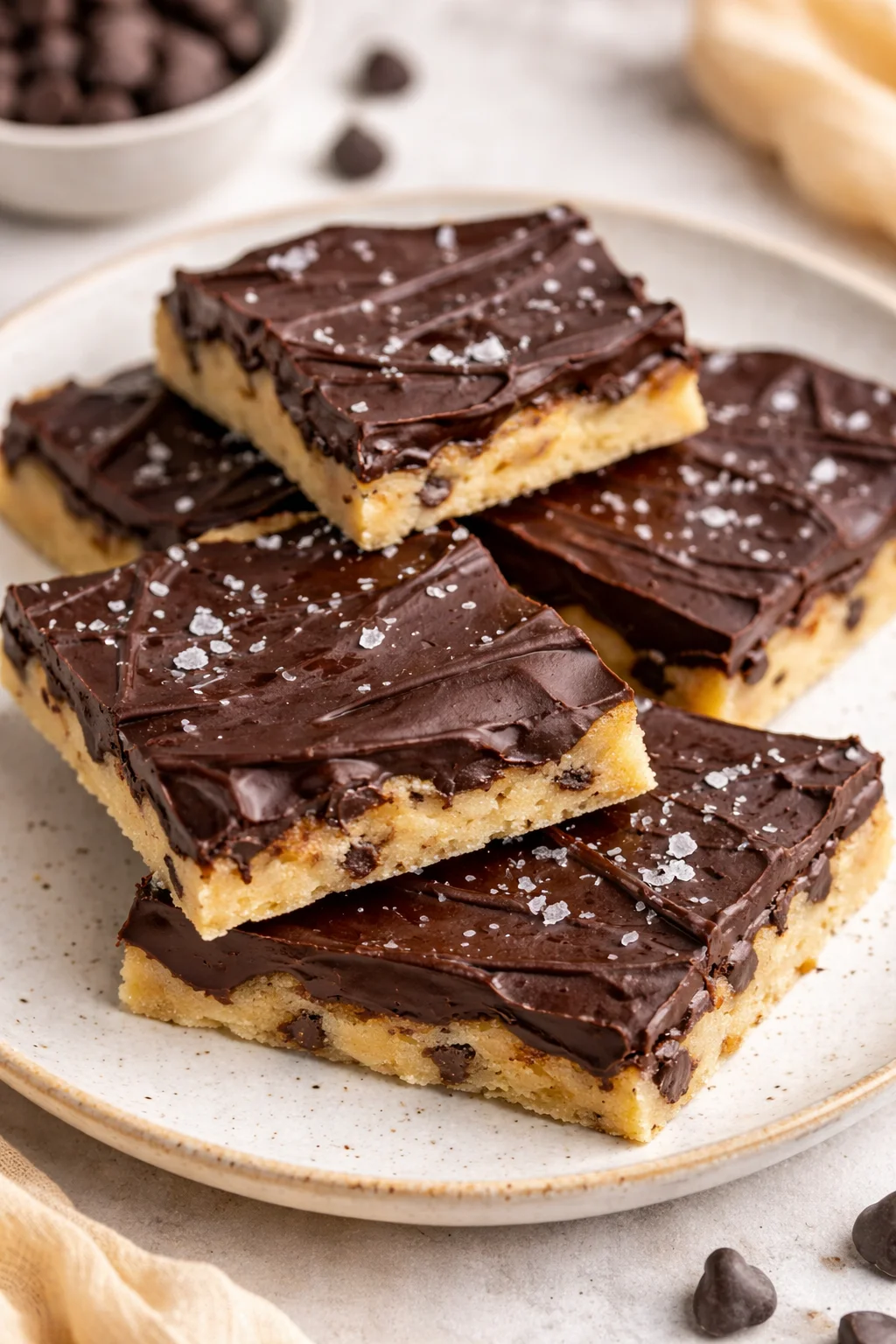 4 Ingredient Cookie Dough Bark on a plate with chocolate drizzle