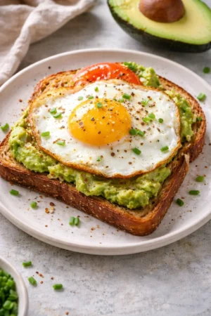 Delicious avocado-egg toast topped with fresh herbs and spices