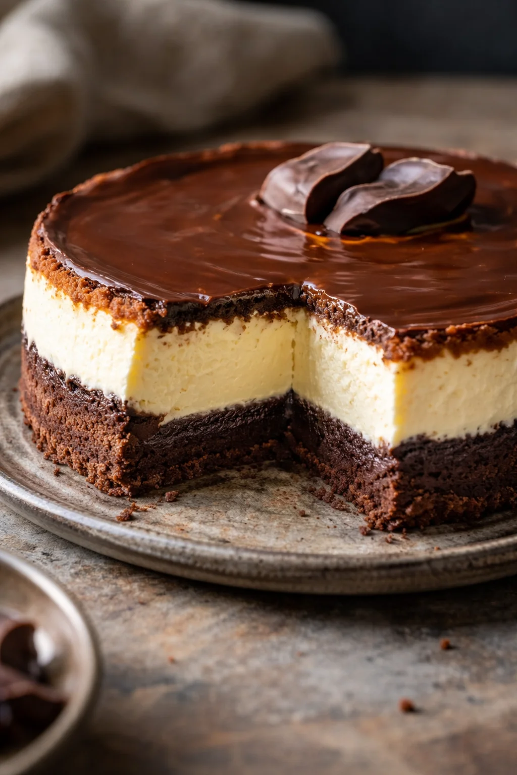 Delicious cheesecake brownies with creamy topping and chocolatey base.