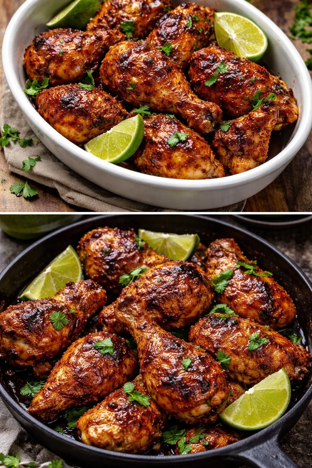 Delicious Chili Lime Chicken on a plate garnished with lime and herbs