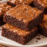 Delicious classic brownies freshly baked and ready to serve.