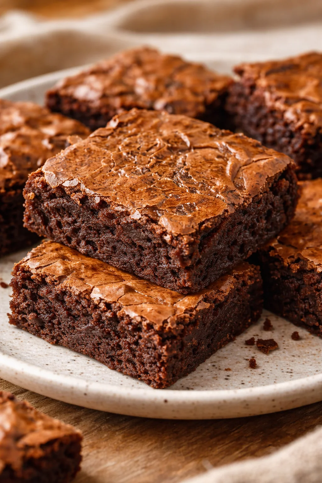 Delicious classic brownies freshly baked and ready to serve.