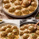 Plate of classic Swedish meatballs served with creamy gravy