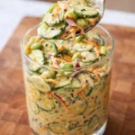 Creamy Asian cucumber salad with fresh ingredients and a rich dressing