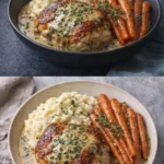 Creamy Herb Chicken served with Mashed Potatoes and Honey Glazed Carrots