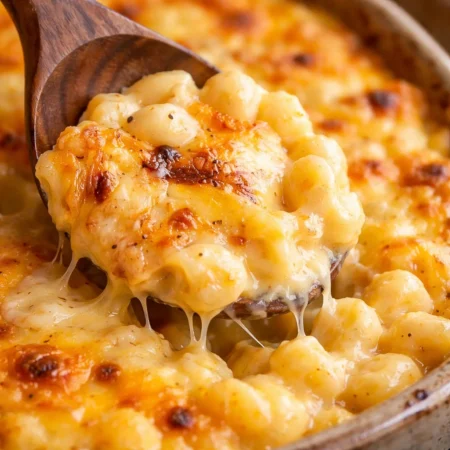 Creamy homemade mac and cheese topped with a crunchy Panko-Parmesan topping.