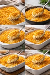 Delicious Funeral Potatoes dish served in a casserole for family gatherings.
